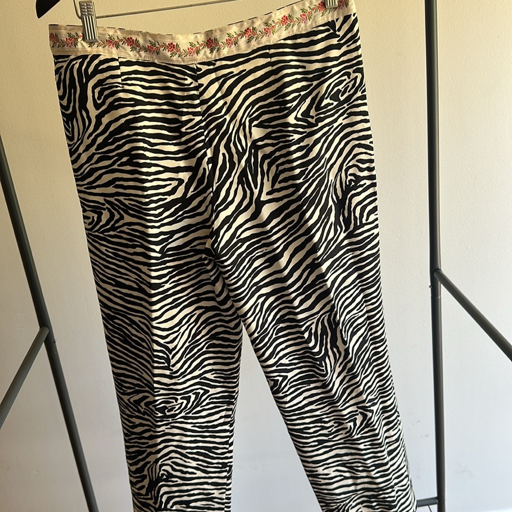 Tracy Reese Zebra Print Pants with Floral Waistband size large 100% silk 90s - Picture 4 of 5
